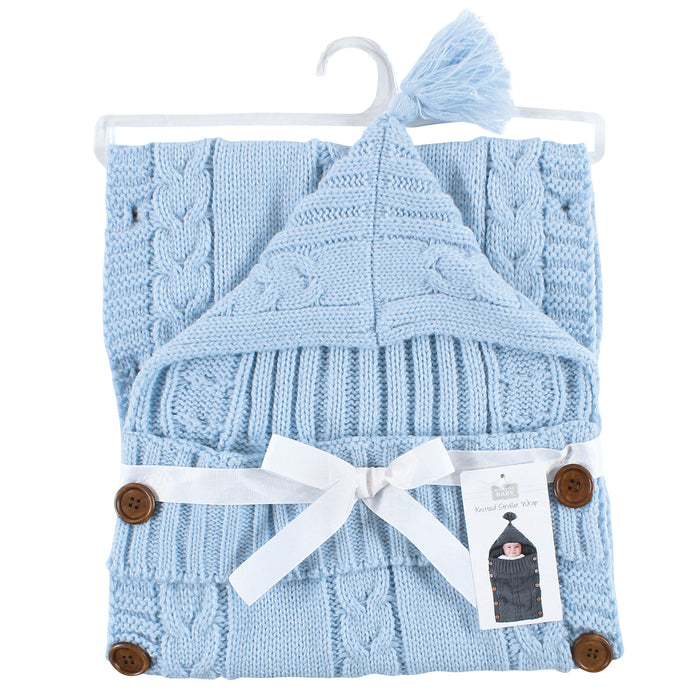Hudson Baby Infant Boy Knitted Baby Lounge Stroller Wrap Sack, Light Blue, One Size