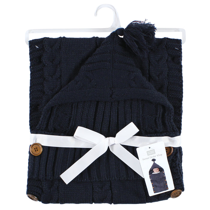 Hudson Baby Infant Boy Knitted Baby Lounge Stroller Wrap Sack, Navy, One Size
