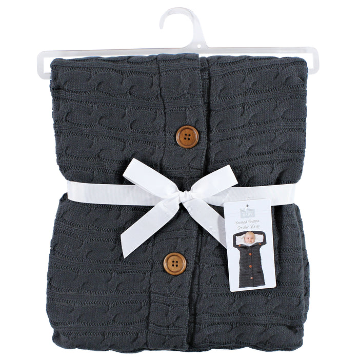 Hudson Baby Faux Shearling Knitted Baby Lounge Stroller Wrap Sack, Charcoal
