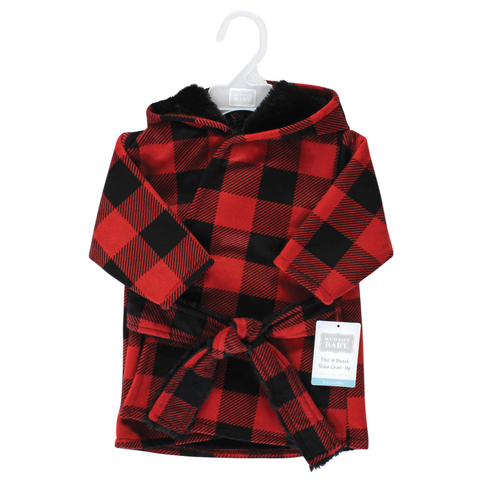 Hudson Baby Mink with Faux Fur Lining Pool and Beach Robe Cover-ups, Buffalo Plaid