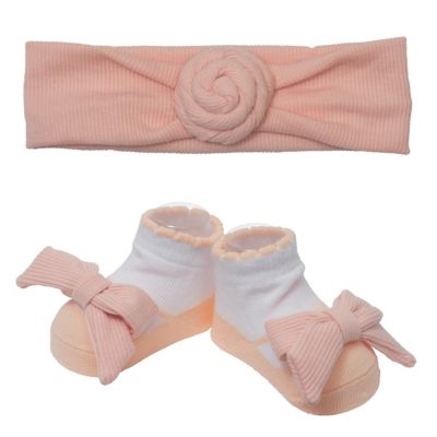 Elly & Emmy 2 Piece Pink Knot Headwrap and Booties Set