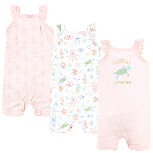 Hudson Baby Infant Girl Cotton Rompers, Turtley Adorable