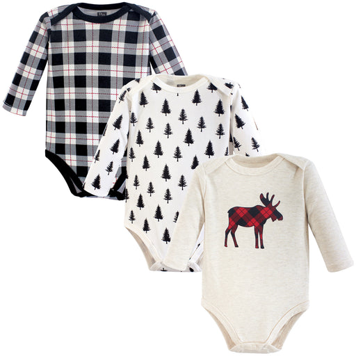 Hudson Baby Infant Boy Cotton Long-Sleeve Bodysuits 3 Pack, Moose