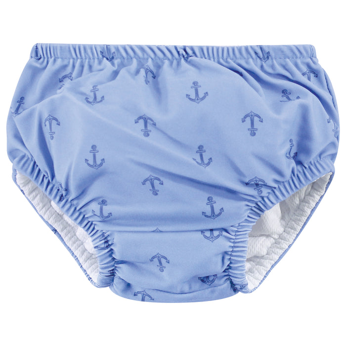 Hudson Baby Infant and Toddler Boy 2-Pack Swim Diapers, Blue Whale Navy Anchor