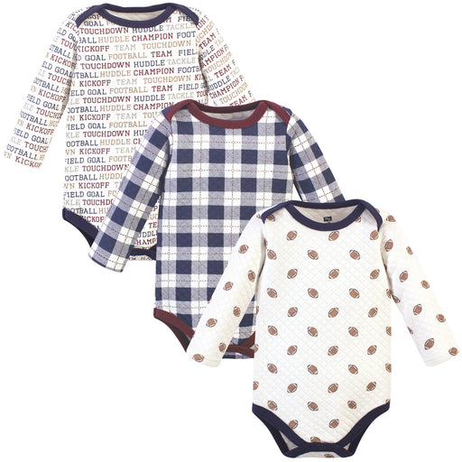 Hudson Baby Infant Boy Quilted Long-Sleeve Cotton Bodysuits 3-Pack, Football