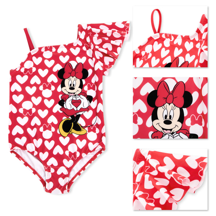 Disney's Minnie Mouse Red 1 Piece Ruffle Shoulder Swimsuit