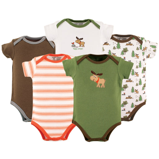 Luvable Friends Baby Boy Cotton Bodysuits 5-Pack, Moose