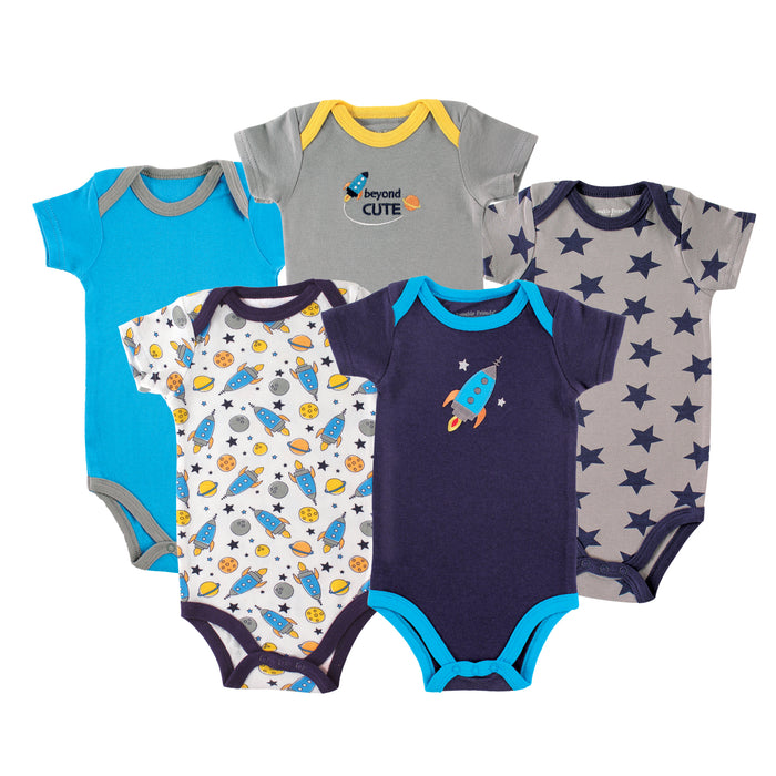 Luvable Friends Baby Boy Cotton Bodysuits 5-Pack, Rocket