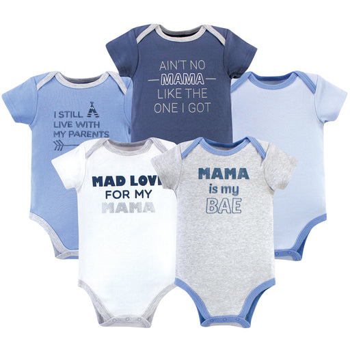 Luvable Friends Baby Boy Cotton Bodysuits 5-Pack, Mama
