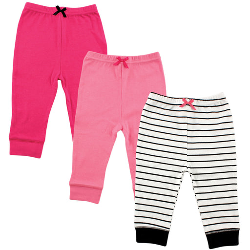 Luvable Friends Baby and Toddler Girl Cotton Pants 3-Pack, Girl Black Stripe