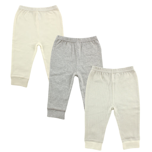 Luvable Friends Baby and Toddler Cotton Pants 3-Pack, Neutral Gray Stripe