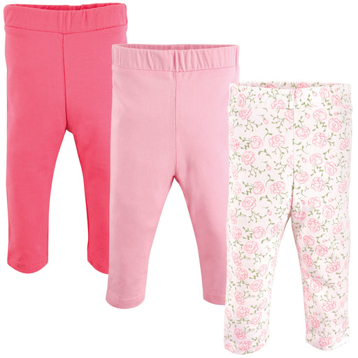 Luvable Friends Baby and Toddler Girl Cotton Leggings 3-Pack, Pink Rose