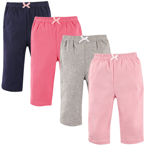 Luvable Friends Baby and Toddler Girl Cotton Pants 4-Pack, Girl Solid