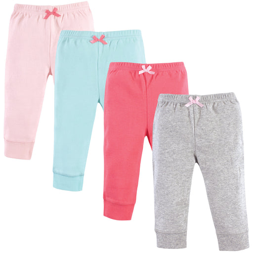 Luvable Friends Baby and Toddler Girl Cotton Pants 4-Pack, Coral Aqua