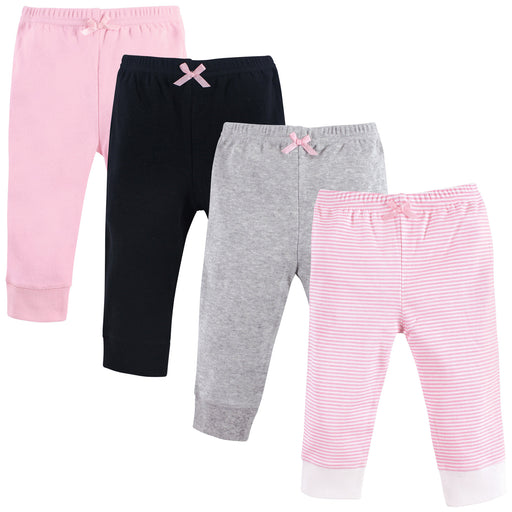 Luvable Friends Baby and Toddler Girl Cotton Pants 4-Pack, Light Pink Stripe