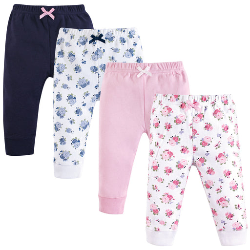Luvable Friends Baby and Toddler Girl Cotton Pants 4-Pack, Floral