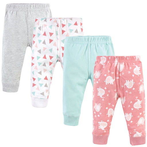 Luvable Friends Baby and Toddler Girl Cotton Pants 4-Pack, Girl Basic Elephant