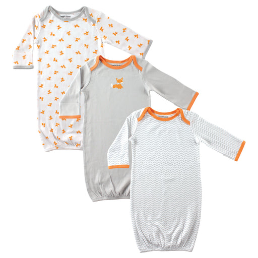 Luvable Friends Baby Boy Long Sleeve Cotton Gowns, 3-Pack, Fox