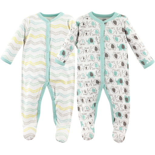 Luvable Friends Baby Cotton Snap Sleep and Play 2 Pack, Elephants