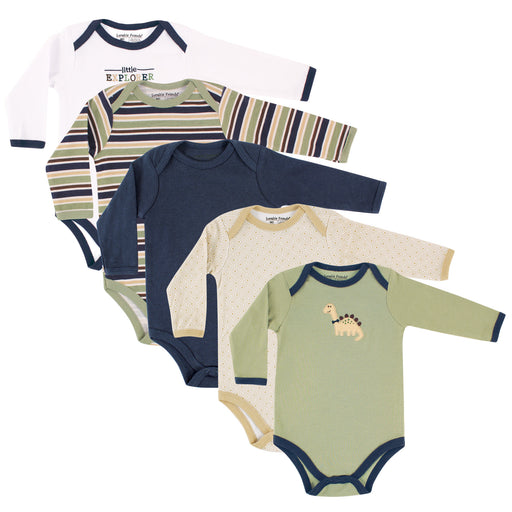 Luvable Friends Baby Boy Cotton Long-Sleeve Bodysuits 5-Pack, Dinosaur