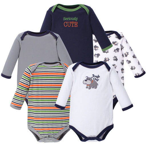 Luvable Friends Baby Boy Cotton Long-Sleeve Bodysuits 5-Pack, Dog