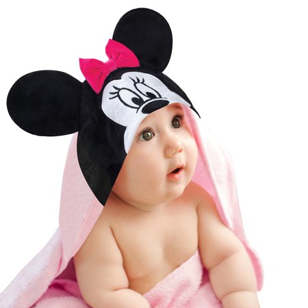 Lambs & Ivy Disney Baby Minnie Mouse Pink Hooded Baby Bath Towel