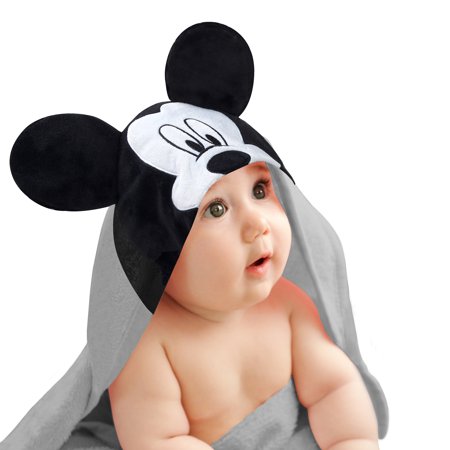 Lambs & Ivy Disney Baby Mickey Mouse Gray Hooded Baby Bath Towel