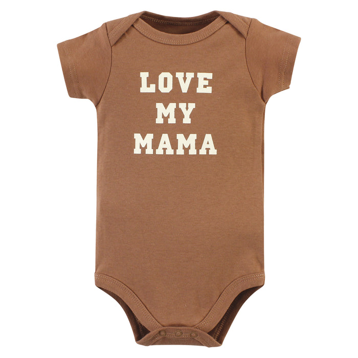 Hudson Baby Infant Boy Cotton Bodysuits, Brown Navy Mamas Boy 3-Pack