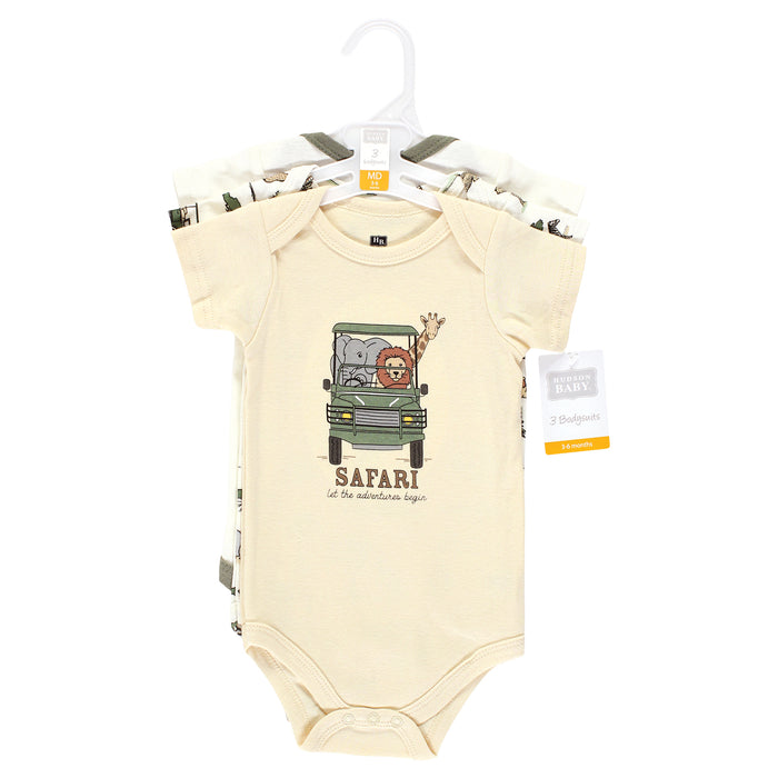 Hudson Baby 3-Pack Cotton Bodysuits, Going On Safari