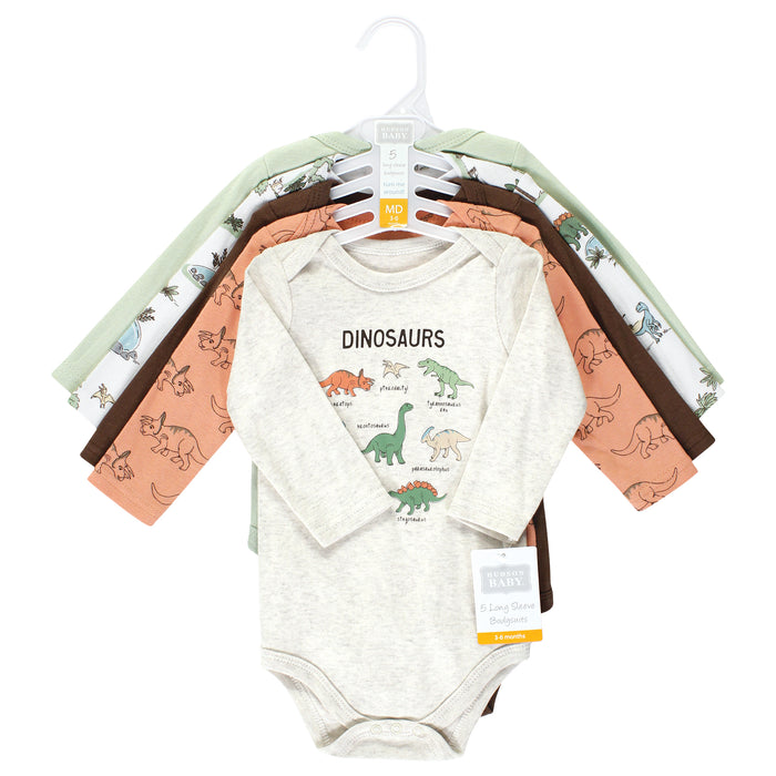 Hudson Baby Cotton Long-Sleeve Bodysuits, Dinosaur Adventures 5-Pack