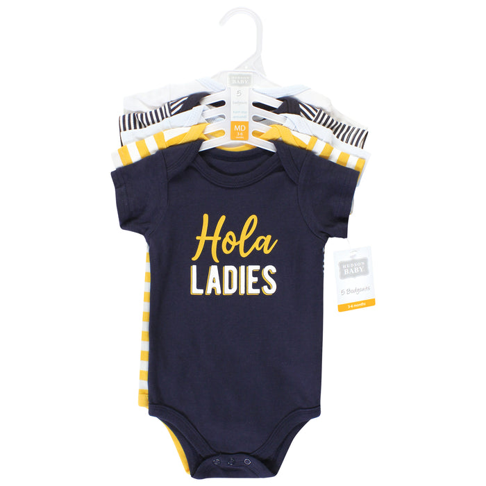 Hudson Baby Infant Boy Cotton Bodysuits, Hola Ladies 5-Pack