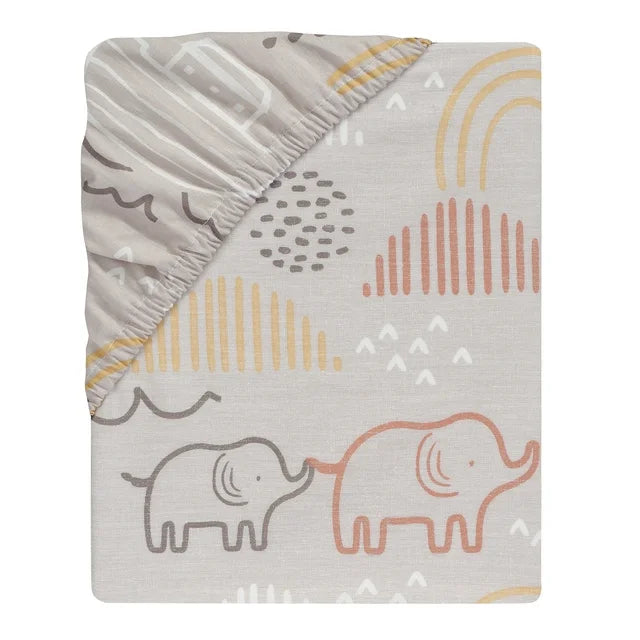 Lambs & Ivy Baby Noah Taupe Elephant/Ark/Rainbow 100% Cotton Fitted Crib Sheet
