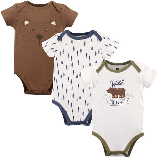 Hudson Baby Infant Boy Cotton Bodysuits 3 Pack, Bear