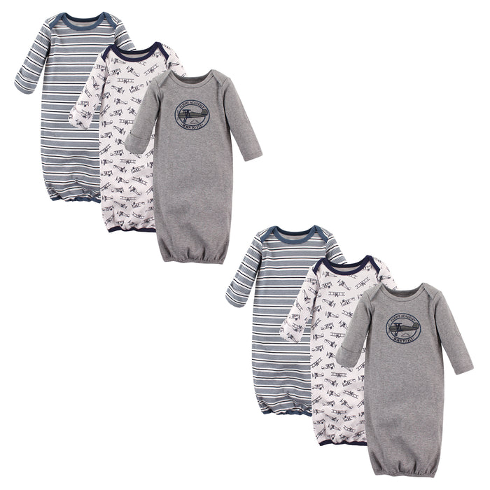 Hudson Baby Infant Boy Cotton Gowns, Aviation 6 Piece 0-6 Months