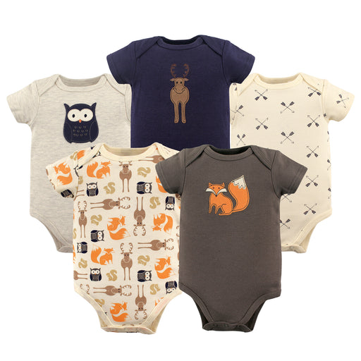 Hudson Baby Infant Boy Cotton Bodysuits 5 Pack, Forest