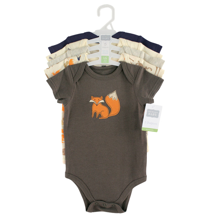 Hudson Baby Infant Boy Cotton Bodysuits 5 Pack, Forest