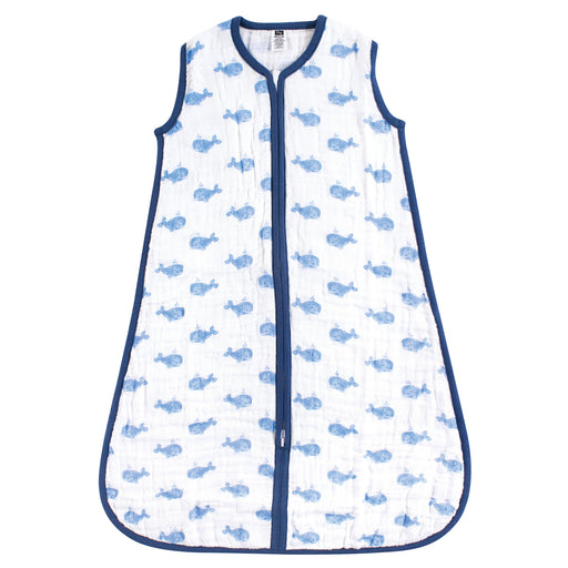 Hudson Baby Infant Boy Muslin Cotton Sleeveless Wearable Blanket, Blue Whale