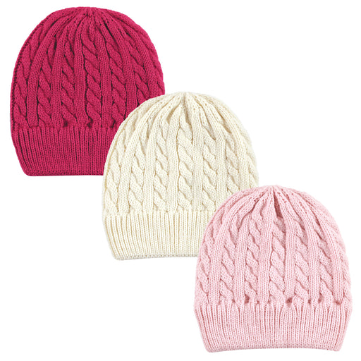 Hudson Baby Family Knitted Caps 3 Pack, Pink Cream