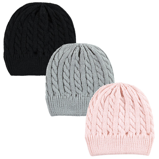 Hudson Baby Family Knitted Caps 3 Pack, Pink Black
