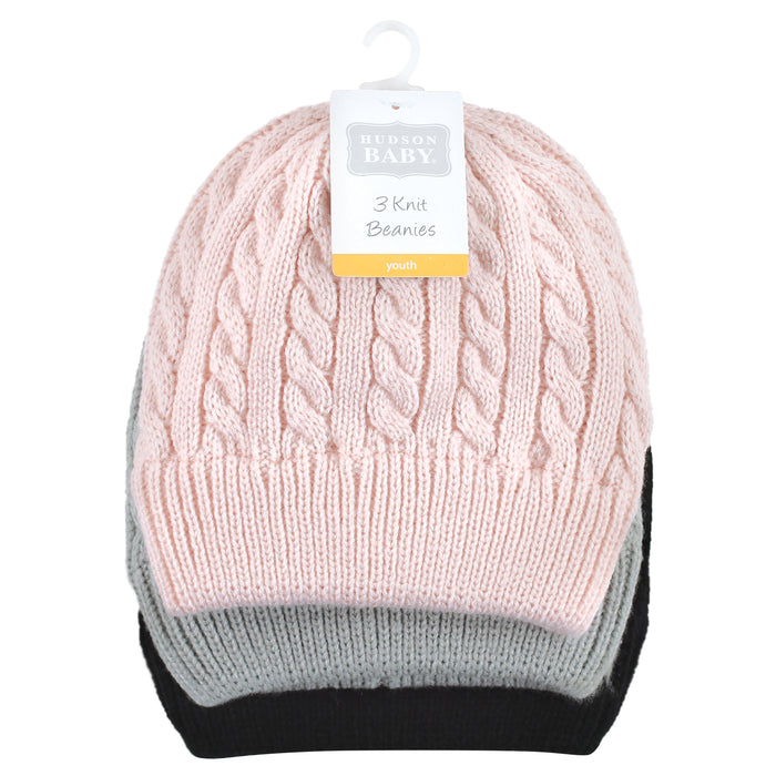 Hudson Baby Family Knitted Caps 3 Pack, Pink Black