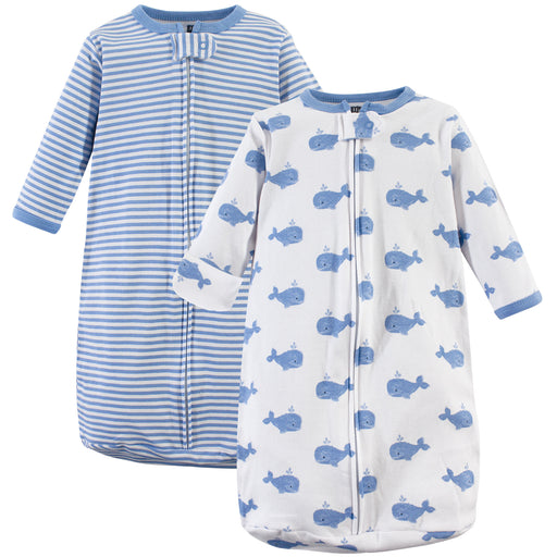 Hudson Baby Infant Boy Cotton Long-Sleeve Wearable Blanket, Blue Whales