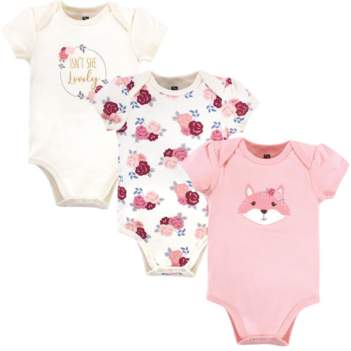 Hudson Baby Infant Girl Cotton Bodysuits 3 Pack, Lovely Fox