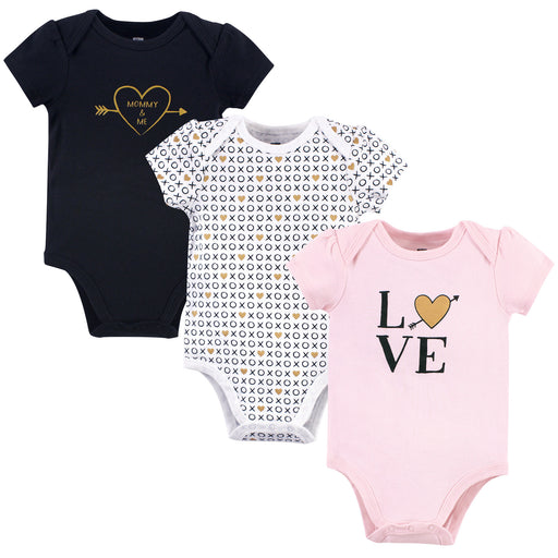 Hudson Baby Infant Girl Cotton Bodysuits 3 Pack, Love Xoxo