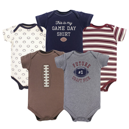 Hudson Baby Infant Boy Cotton Bodysuits 5 Pack, Football