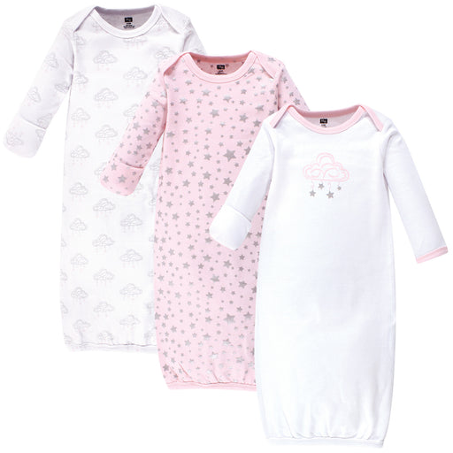 Hudson Baby Girl Cotton Gowns, Cloud Mobile Pink, 3-Pack
