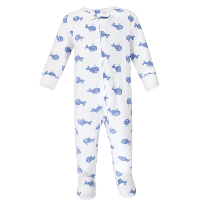 Hudson Baby Infant Boy Cotton Zipper Sleep and Play 2-Pack, Blue Whales