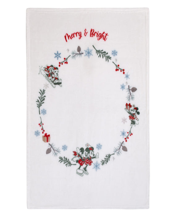 Disney Mickey and Minnie Mouse Christmas Holiday Wreath "Merry and Bright" Super Soft Baby Blanket