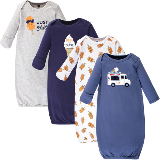 Hudson Baby Infant Boy Cotton Long-Sleeve Gowns 4 Pack, Ice Cream Truck