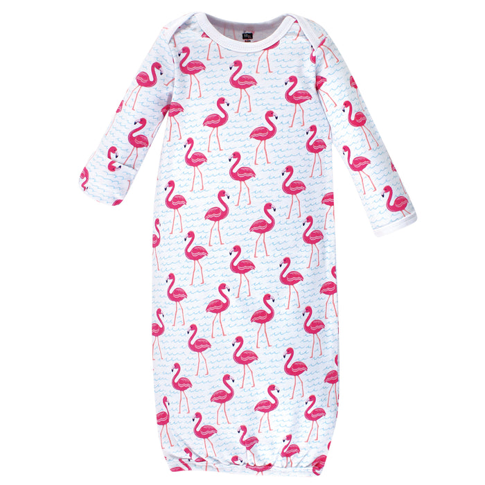Hudson Baby Infant Girl Cotton Gowns, Bright Flamingo