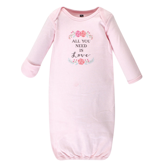 Hudson Baby Girl Cotton Gowns, Pink Happy Camper, Preemie/Newborn 4-Pack